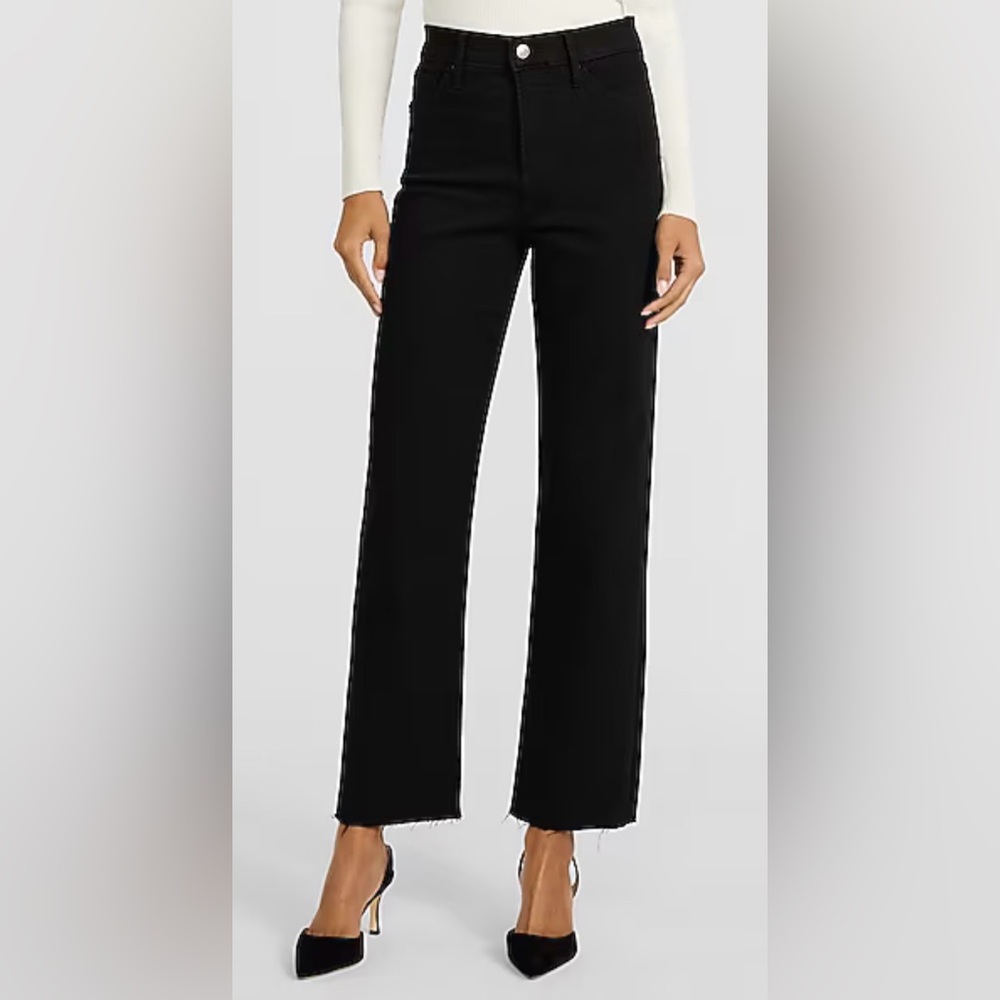 Express Straight Ankle High Rise Black Denim Jeans